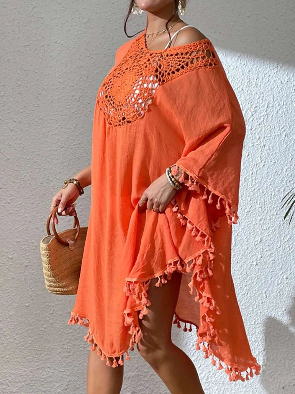 Tassel Cutout Scoop Neck Cover-Up Dress WESTCLOSET