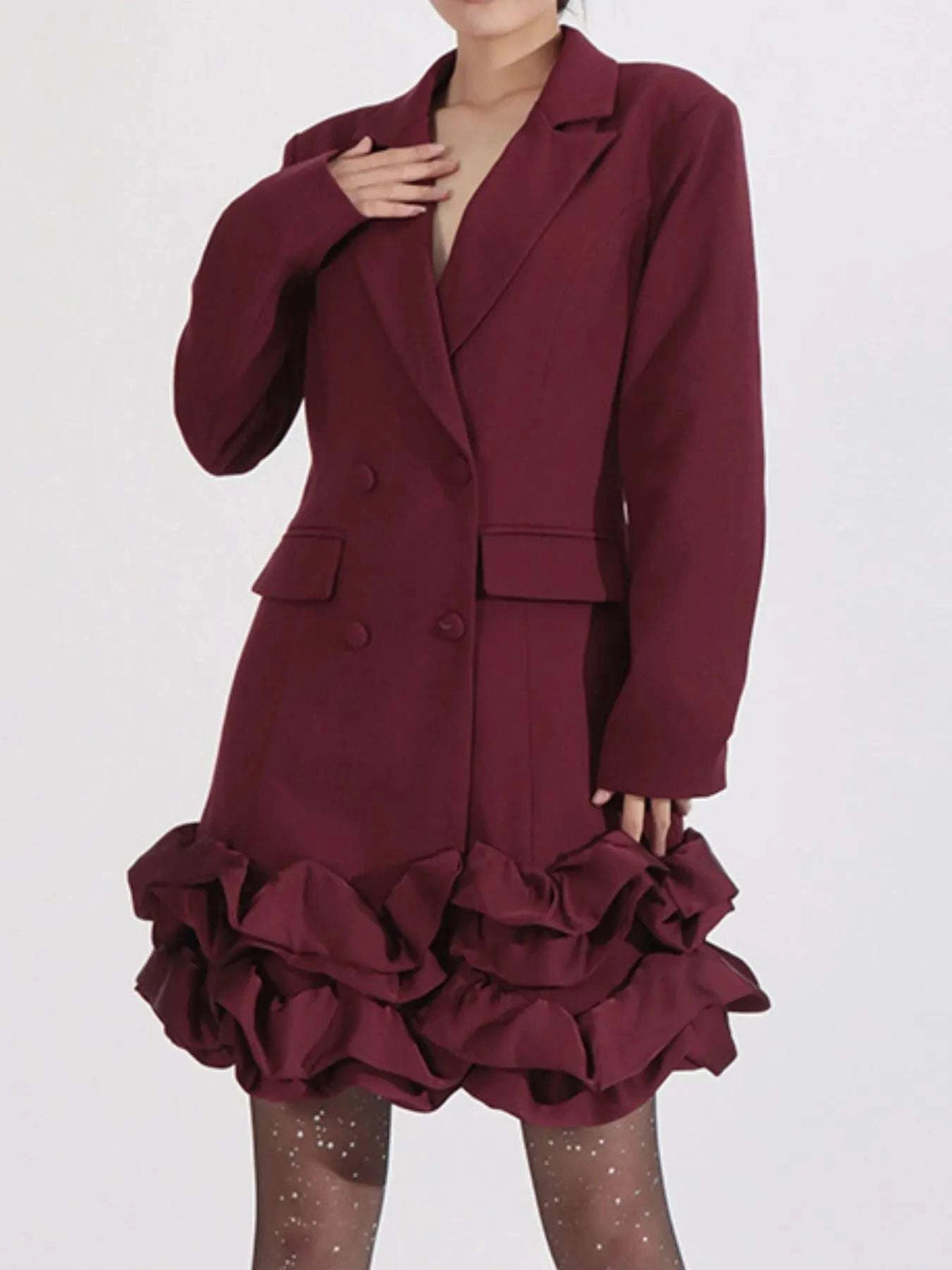 Ruffle Hem Double-Breasted Blazer Dress WESTCLOSET