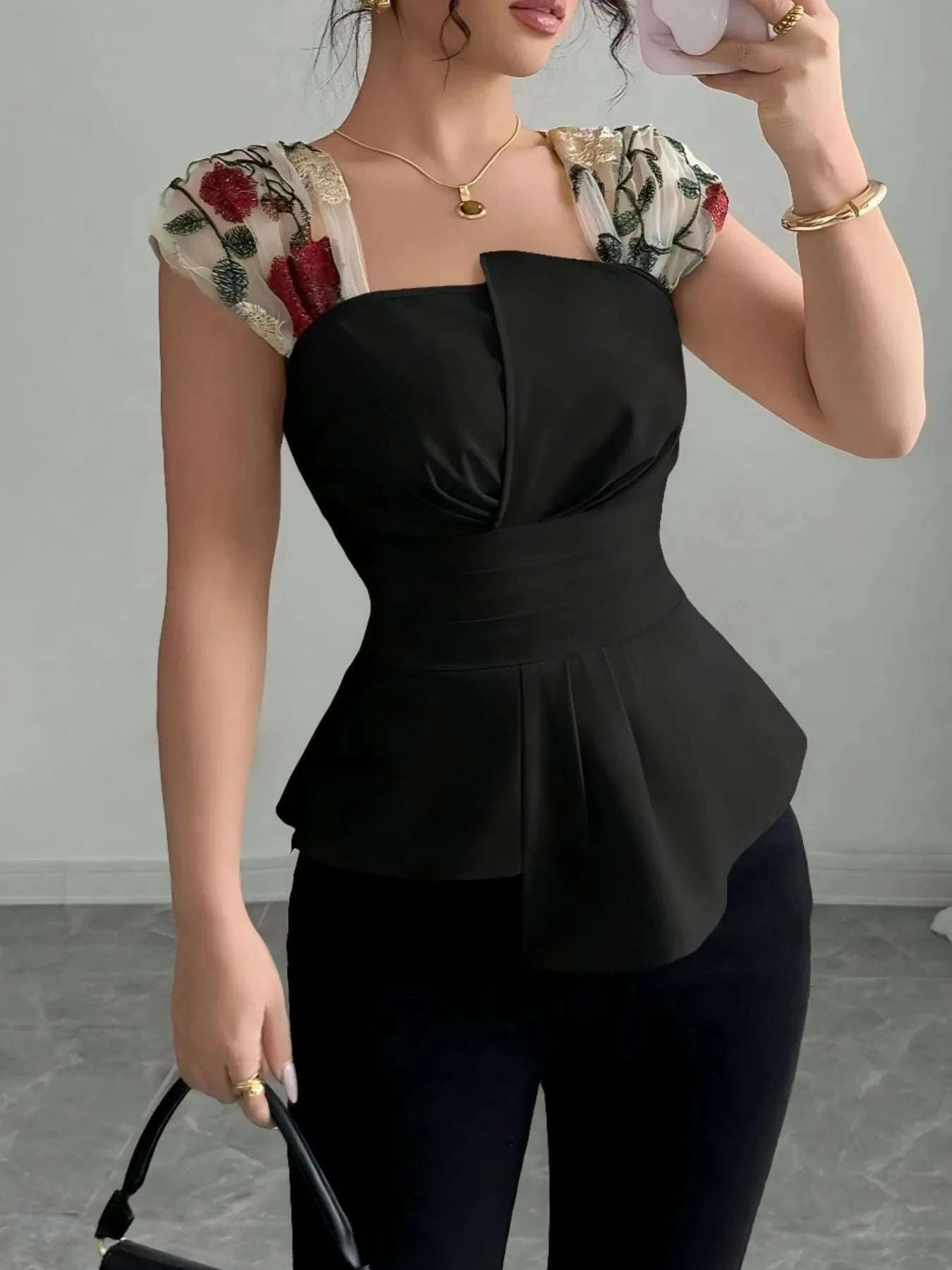 Floral Cap Sleeve Peplum Blouse WESTCLOSET