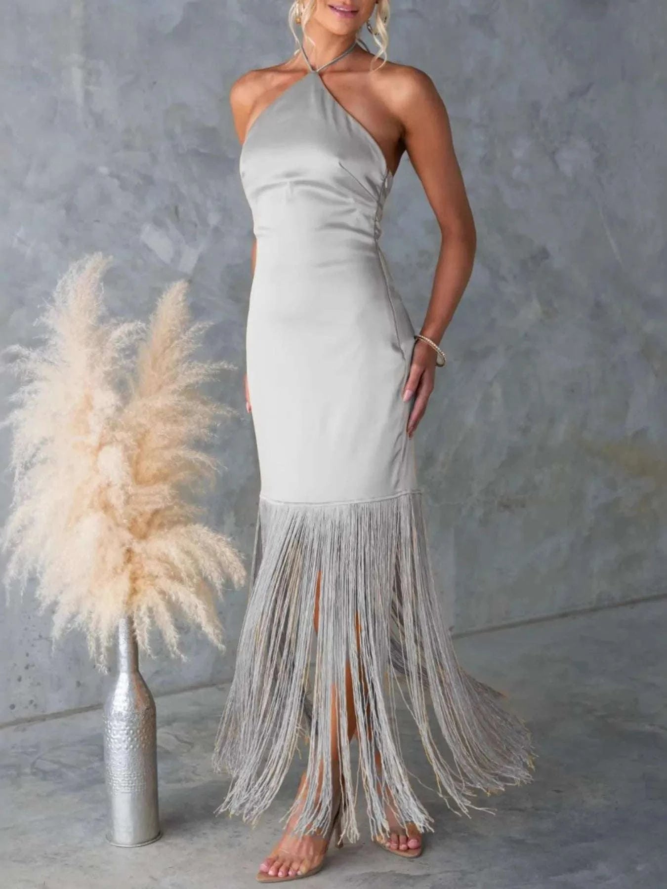 Fringe Halter Neck Dress WESTCLOSET
