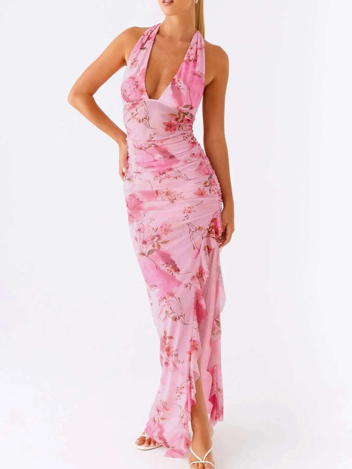 Ruffled Floral Print Halter Neck Cami Dress WESTCLOSET