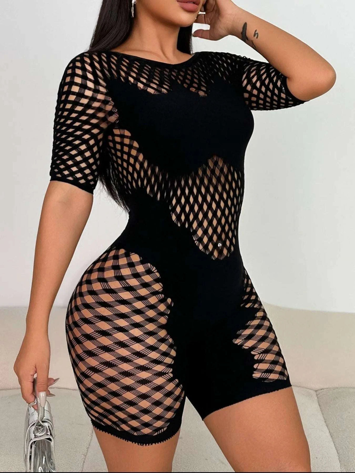 Fishnet Mesh Bodycon Romper WESTCLOSET