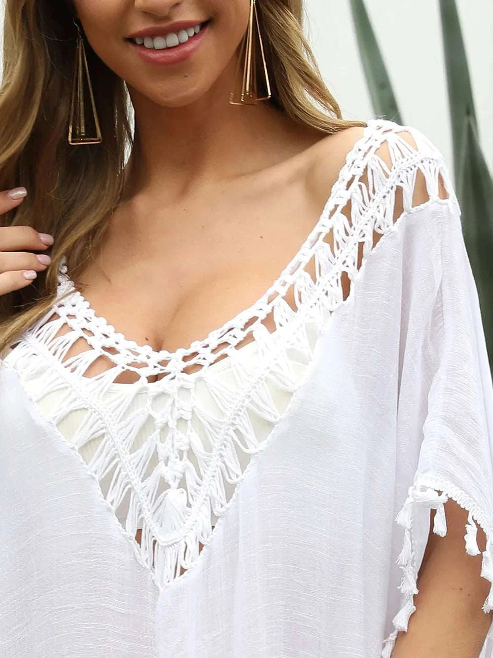 Tassel Cutout Half Sleeve Cover-Up WESTCLOSET