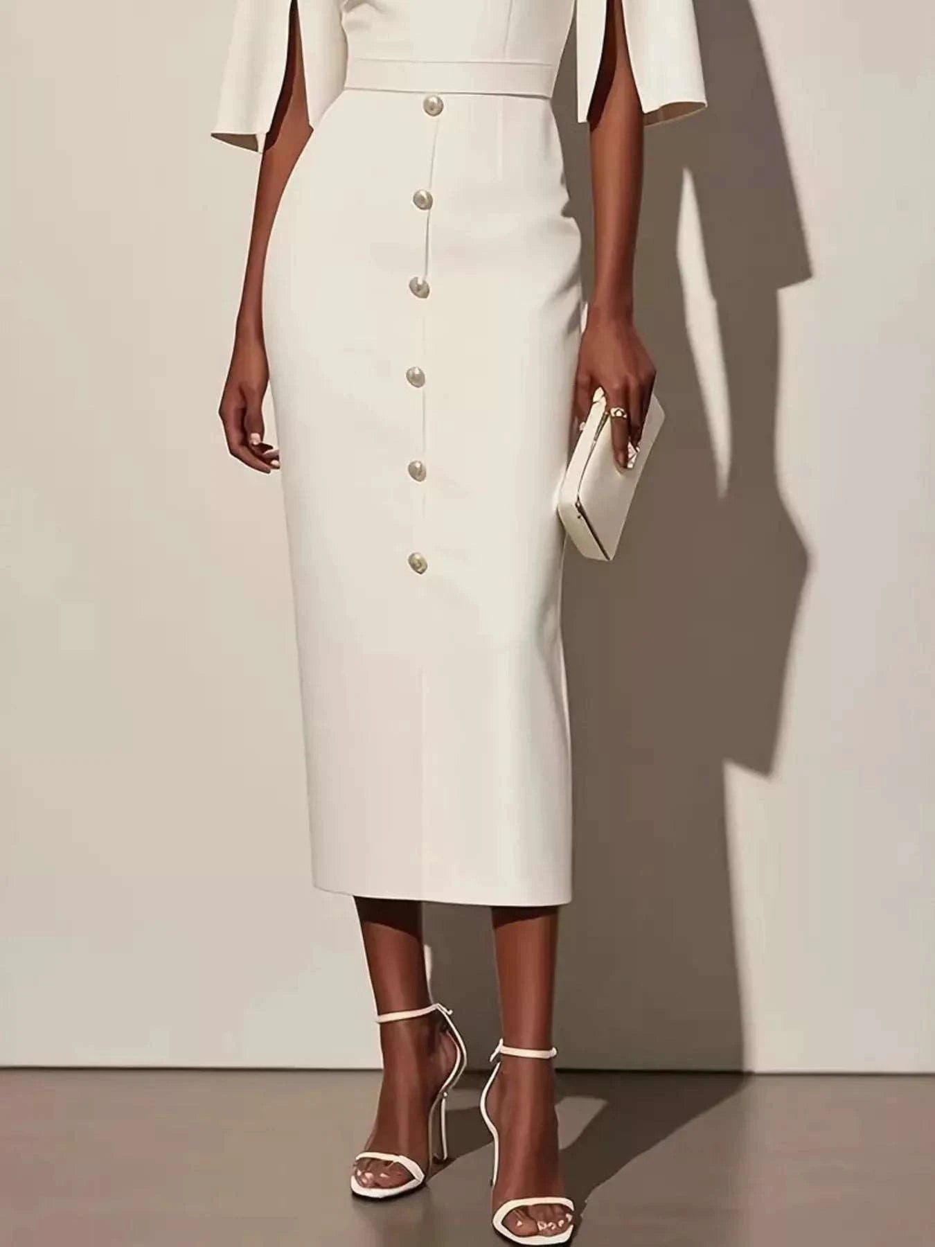 Slit Sleeve Midi Dress with Decorative Button WESTCLOSET
