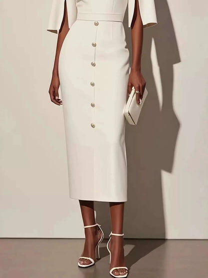Slit Sleeve Midi Dress with Decorative Button WESTCLOSET
