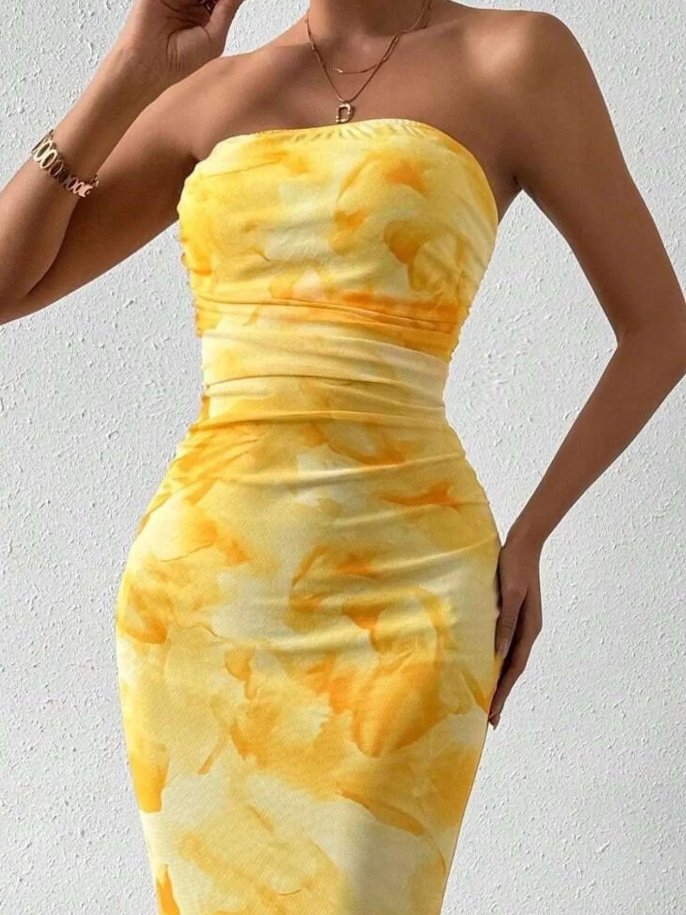 Printed Side Slit Tube Dress WESTCLOSET