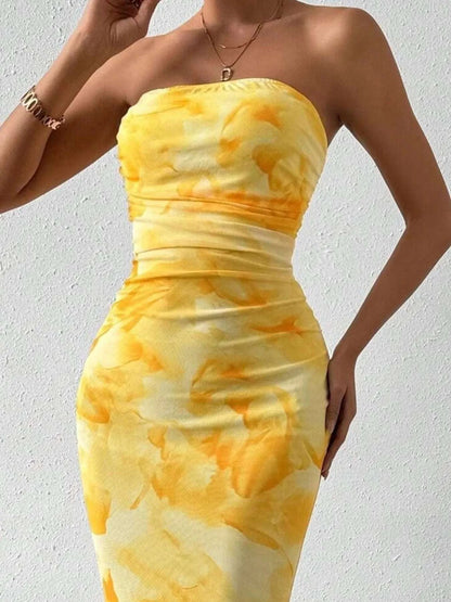 Printed Side Slit Tube Dress WESTCLOSET