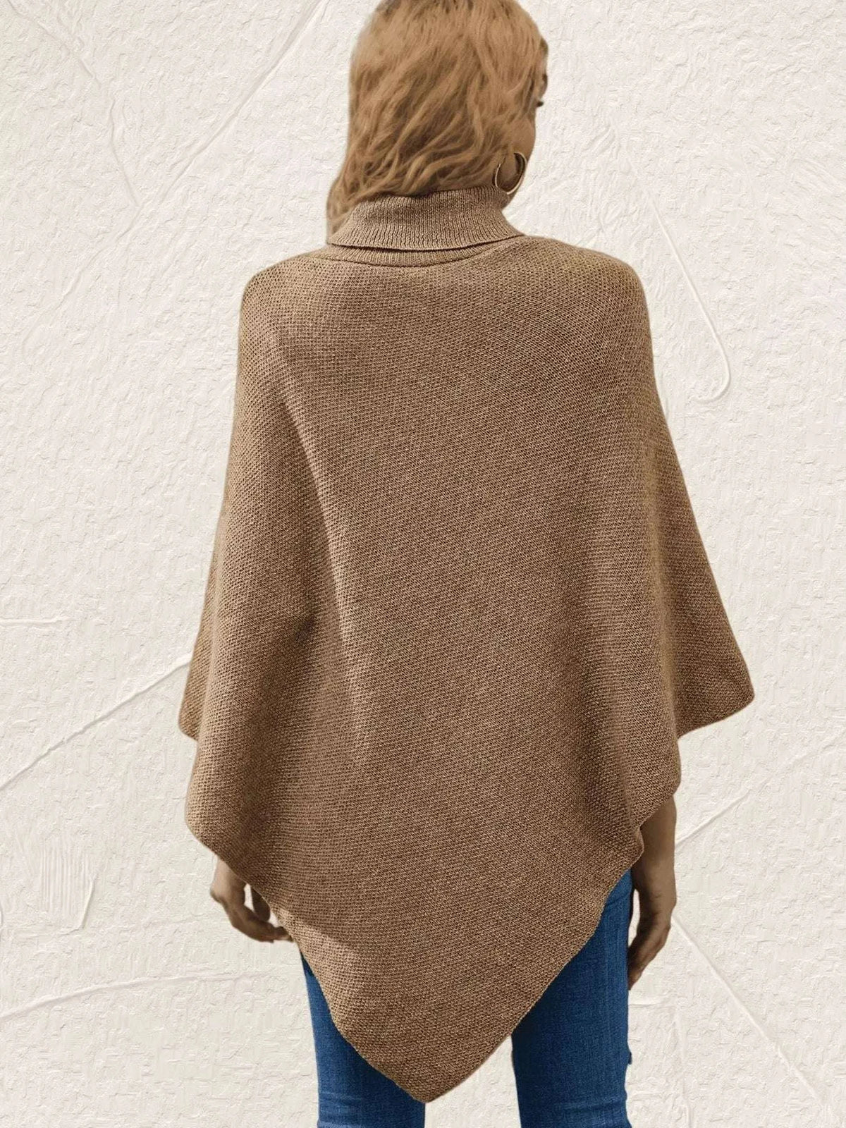 Button-Decor Turtleneck Poncho Pullover WESTCLOSET