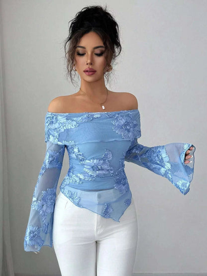 Floral Off-Shoulder Mesh Blouse WESTCLOSET