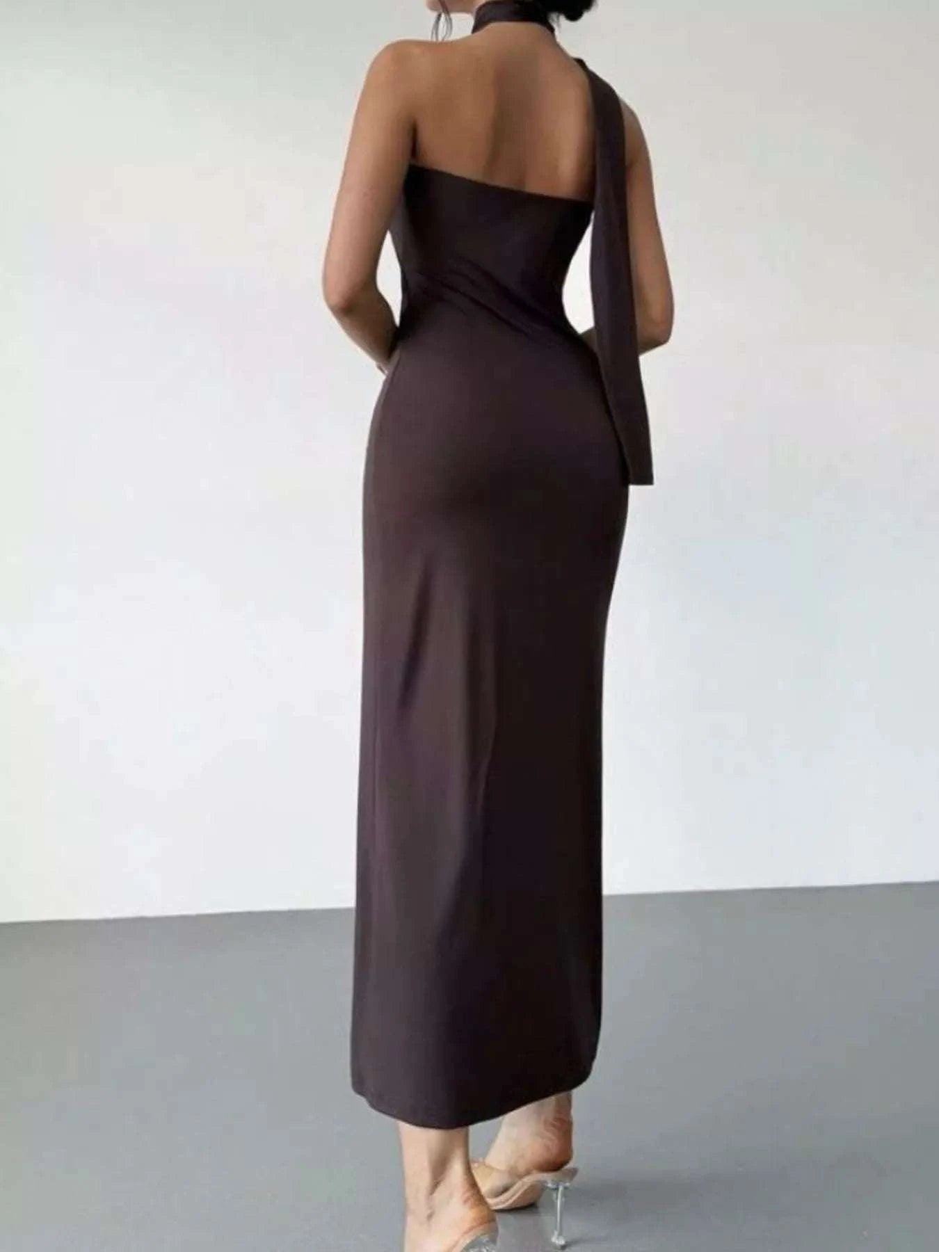 Halter Neck Ruched Bodycon Midi Dress WESTCLOSET