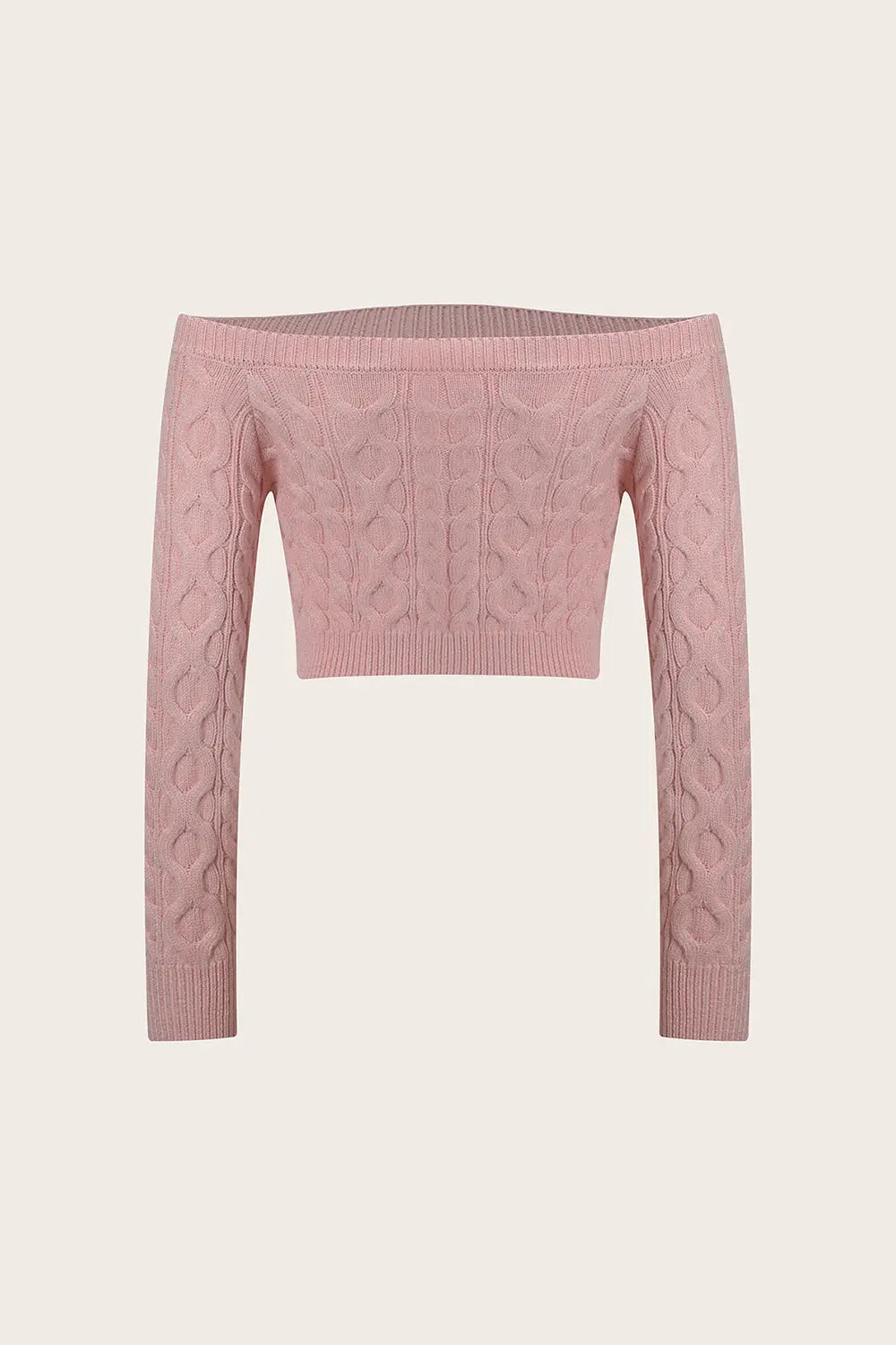 Cable-Knit Off-Shoulder Long Sleeve Sweater