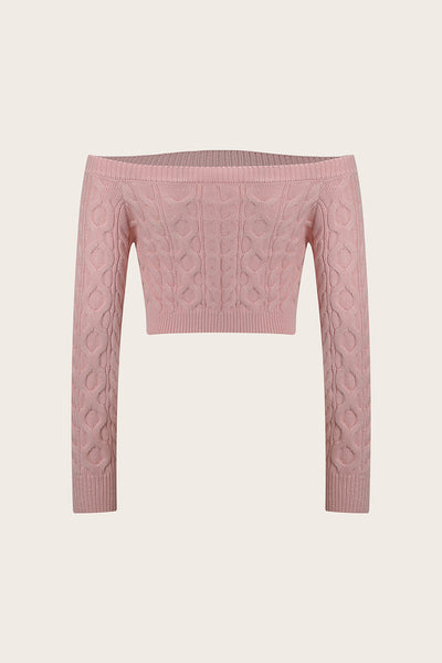 Cable-Knit Off-Shoulder Long Sleeve Sweater