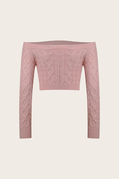 Cable-Knit Off-Shoulder Long Sleeve Sweater