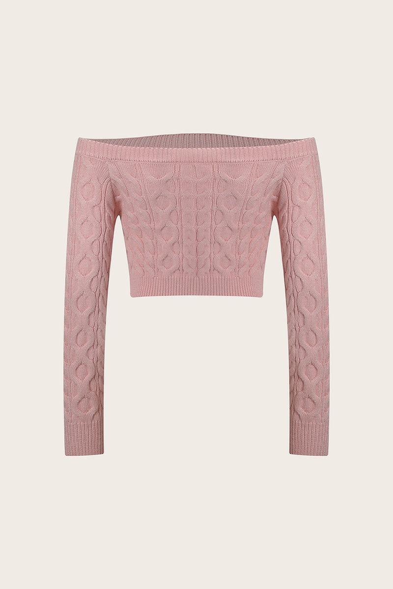 Cable-Knit Off-Shoulder Long Sleeve Sweater