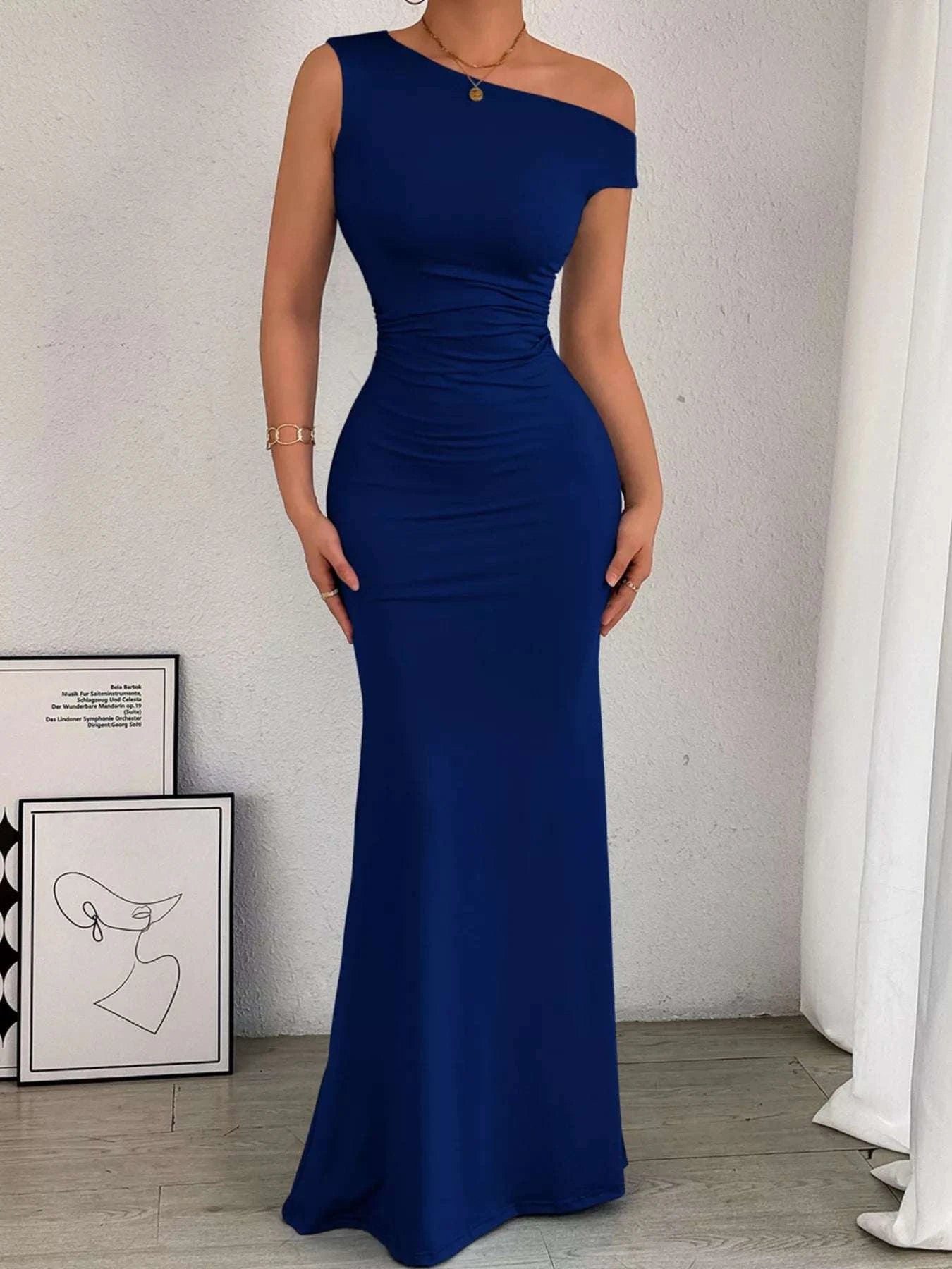 One-Shoulder Ruched Bodycon Maxi Dress WESTCLOSET