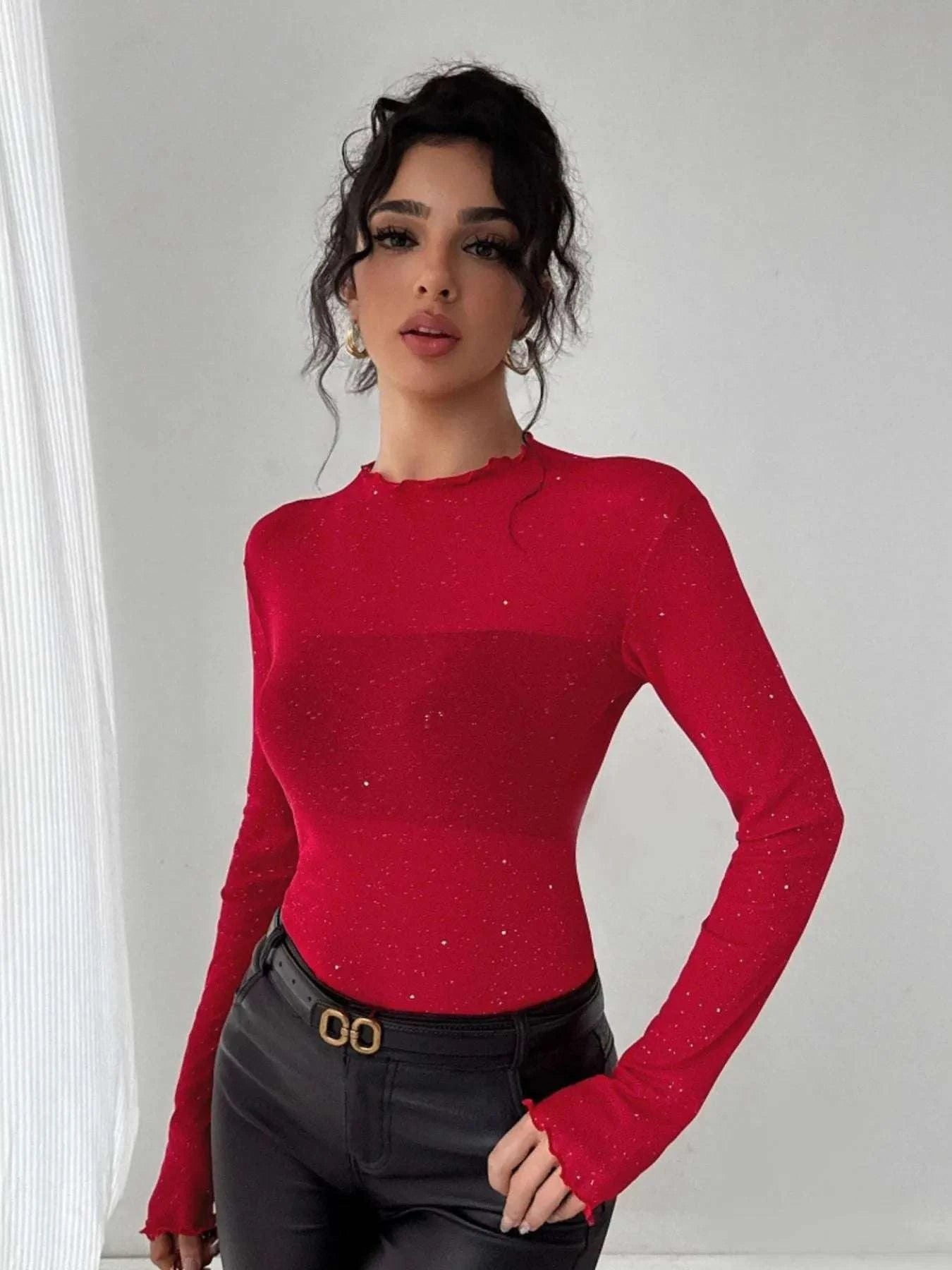 Glitter Long Sleeve Fitted Top WESTCLOSET