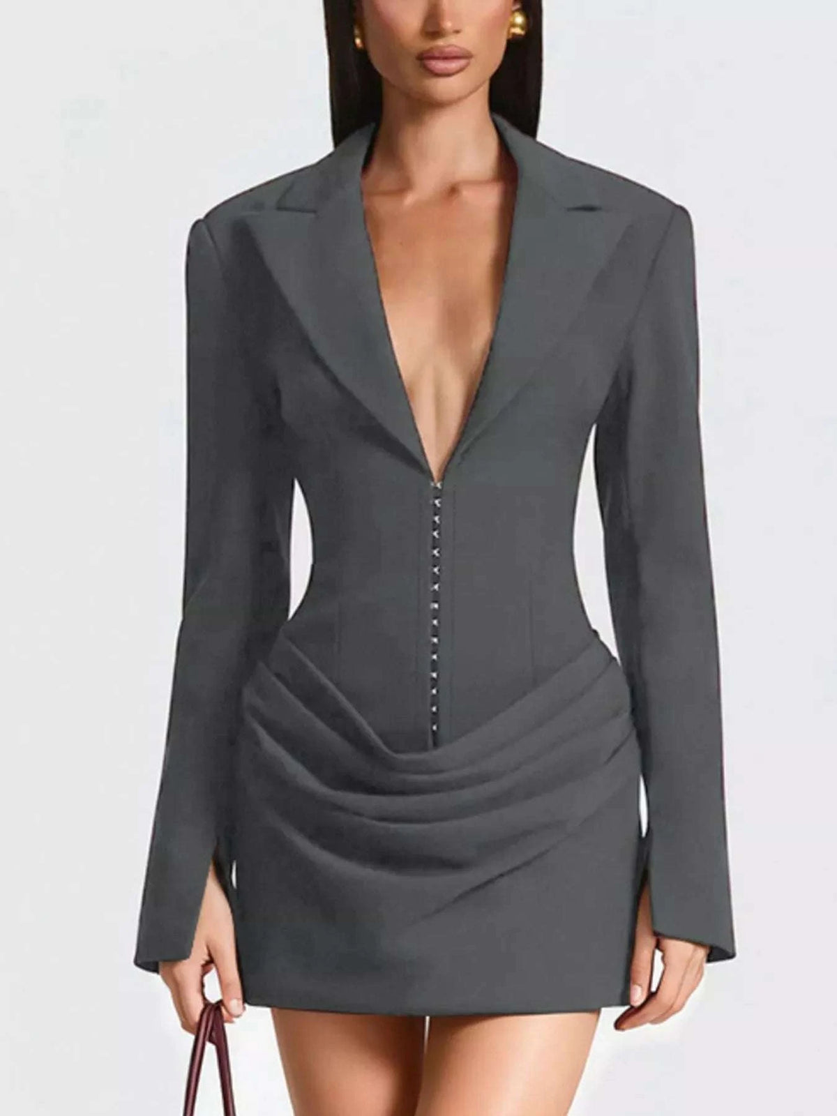 Full Size Blazer-Style Long Sleeve Mini Dress Plus Size WESTCLOSET