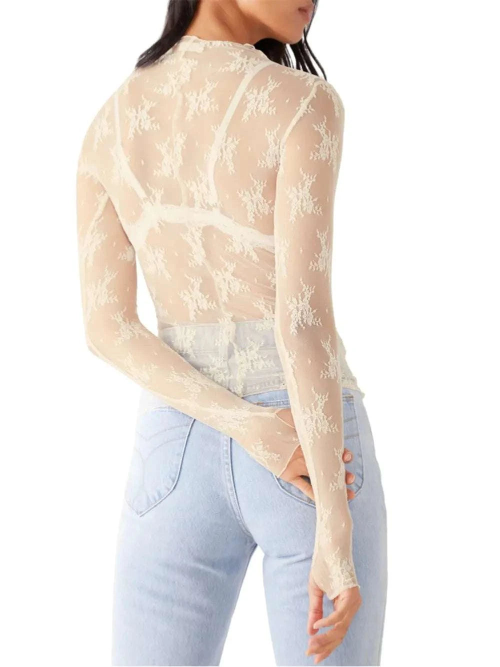 Lace Mock Neck Long Sleeve Blouse WESTCLOSET