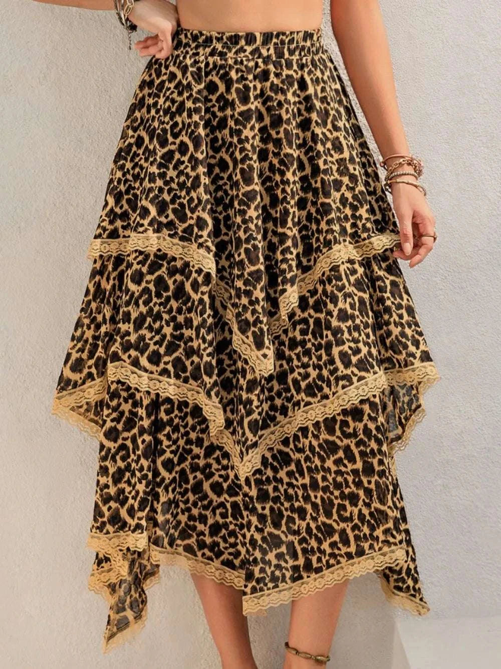 Lace Detail Layered Printed Skirt WESTCLOSET