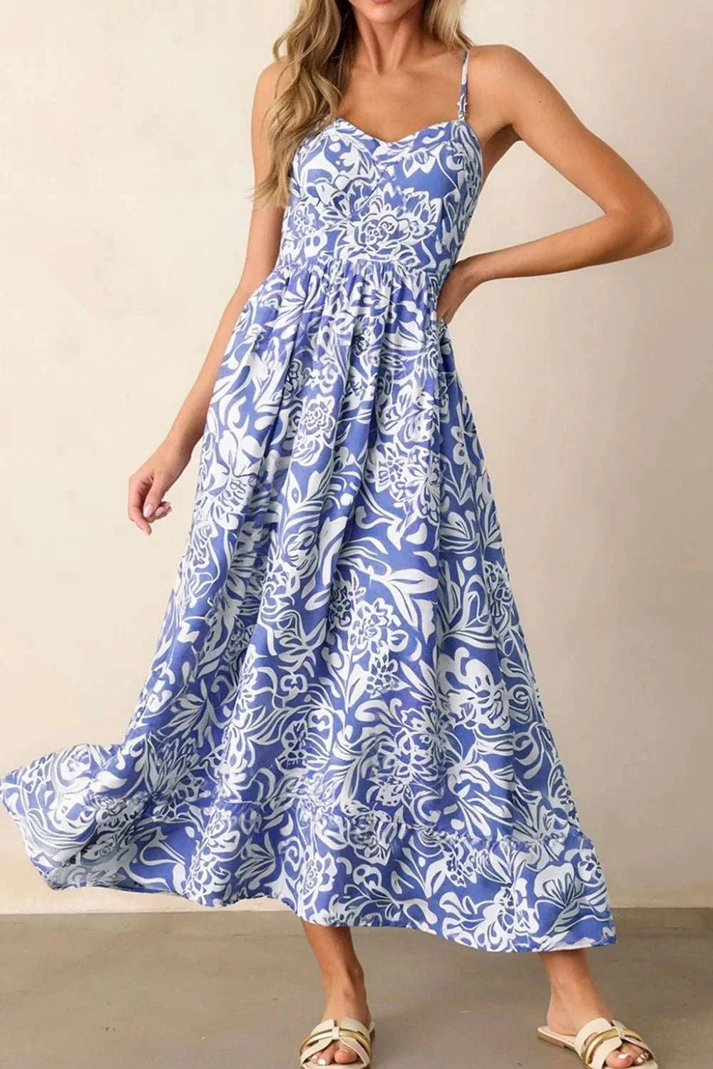 Floral Print Spaghetti Strap High Waist Dress WESTCLOSET