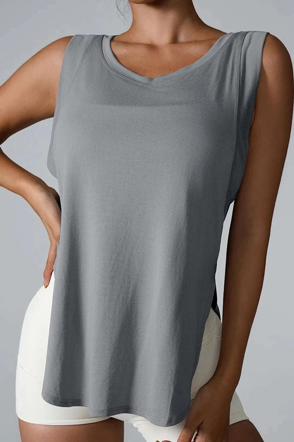 Slit Round Neck Active Tank WESTCLOSET
