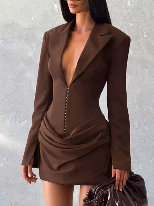 Full Size Blazer-Style Long Sleeve Mini Dress Plus Size WESTCLOSET