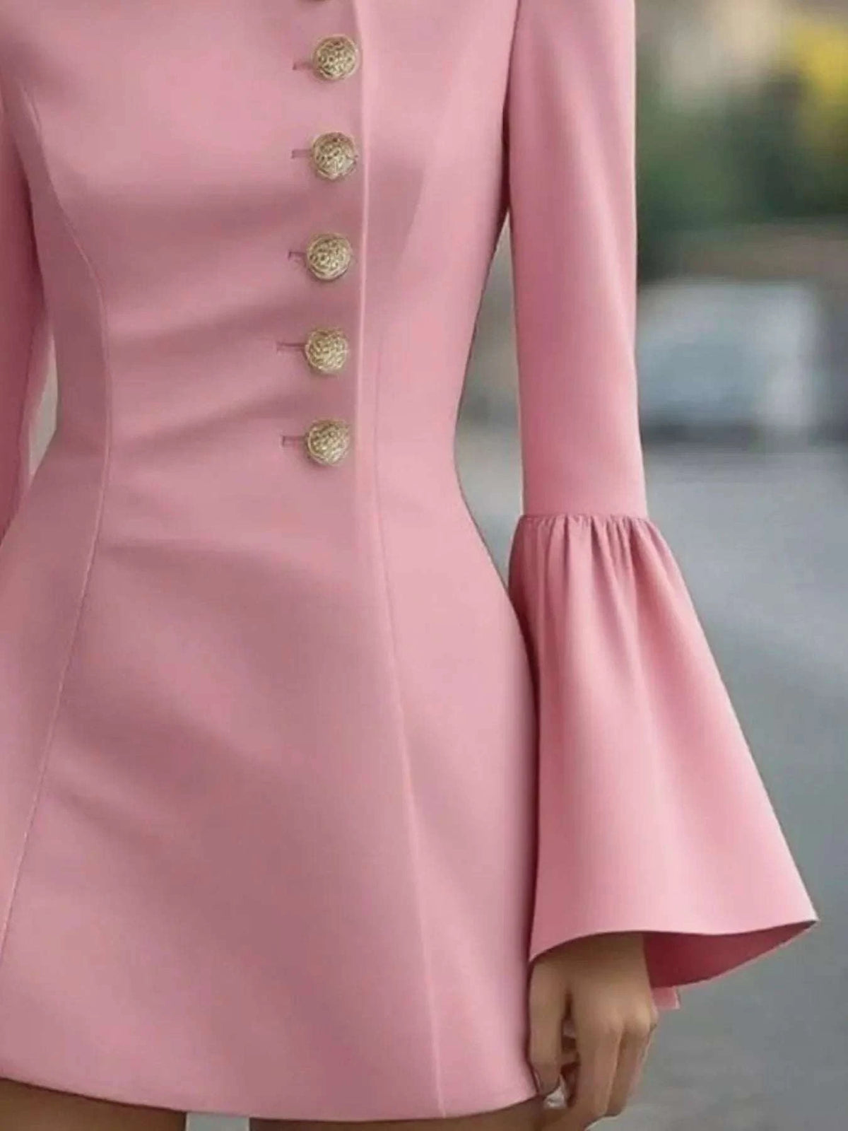 Bell Sleeve Mini Dress with Front Button WESTCLOSET