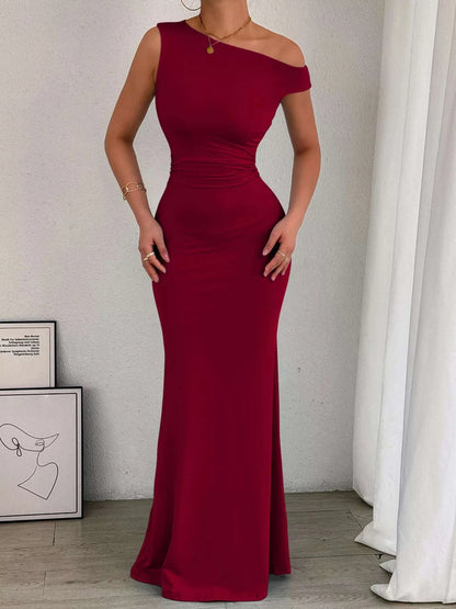 One-Shoulder Ruched Bodycon Maxi Dress WESTCLOSET