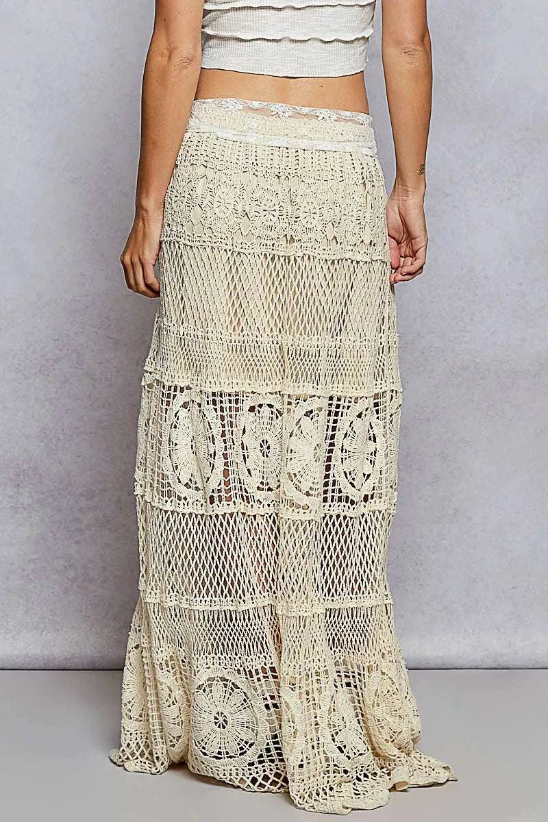 POL Crochet Floral Flared Skirt with Elastic Waist Band WESTCLOSET