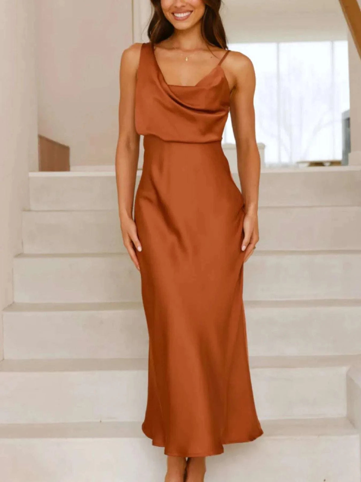 Satin Asymmetrical Midi Dress WESTCLOSET