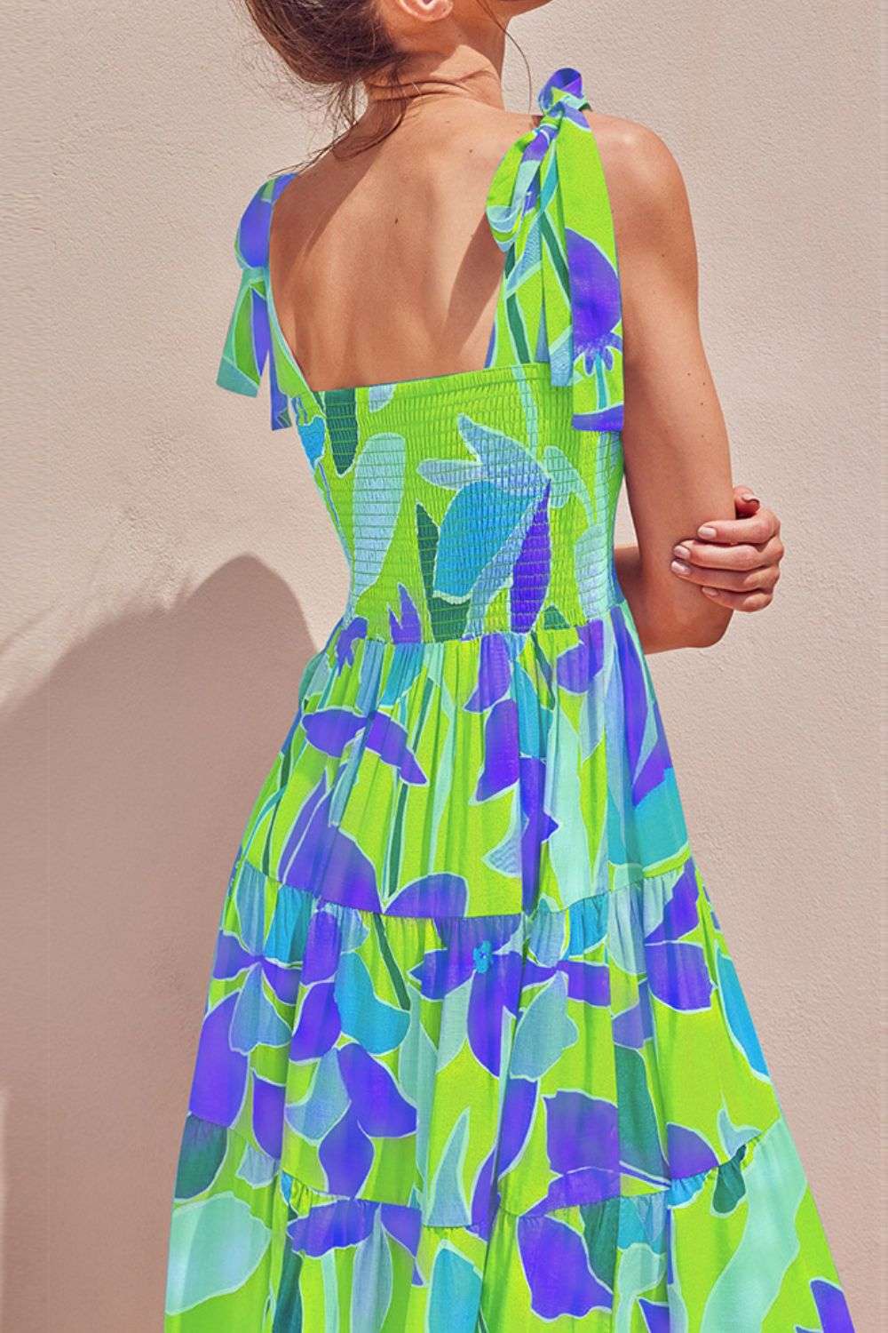 Floral Tie-Shoulder Smocked Midi Dress WESTCLOSET
