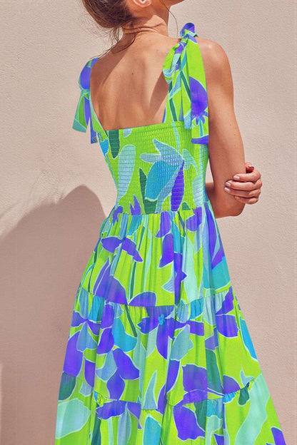 Floral Tie-Shoulder Smocked Midi Dress WESTCLOSET