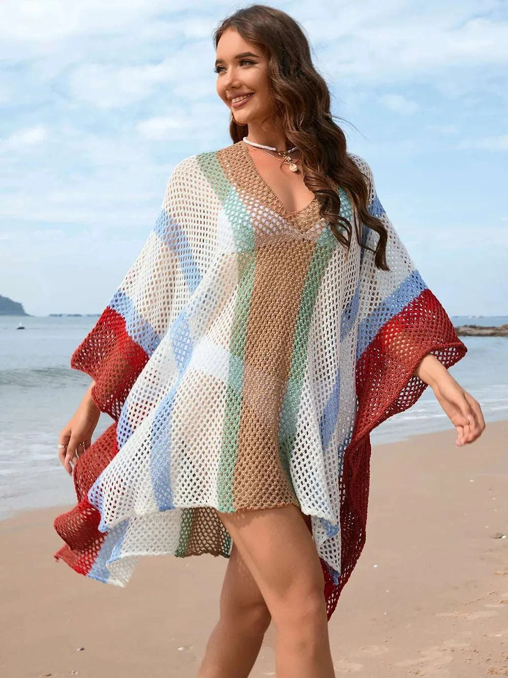 Openwork Color Block Plunge Cover-Up WESTCLOSET