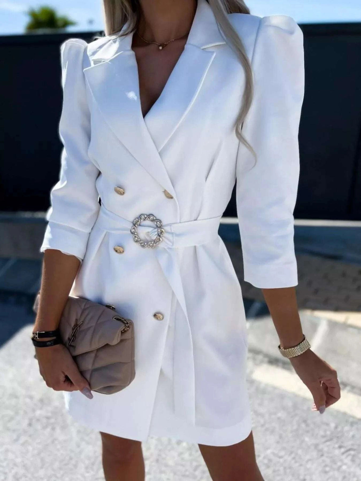 3/4 Sleeve Belted Blazer Dress WESTCLOSET