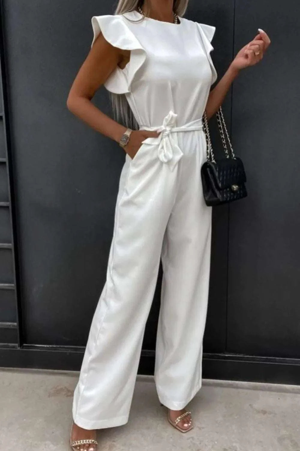 Round Neck Cap Sleeve Jumpsuit WESTCLOSET