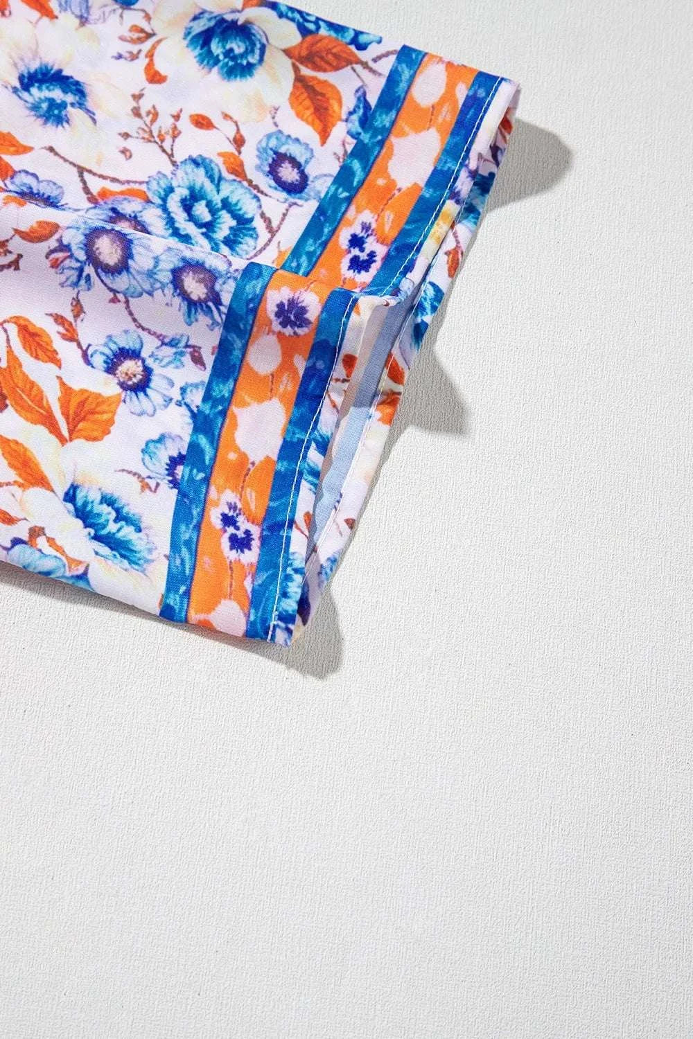 Mixed Floral Print Tie Neck Short Sleeve Dress WESTCLOSET