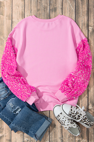 WestCloset Valentine’s Day Sequin Heart Long Sleeve Sweatshirt 