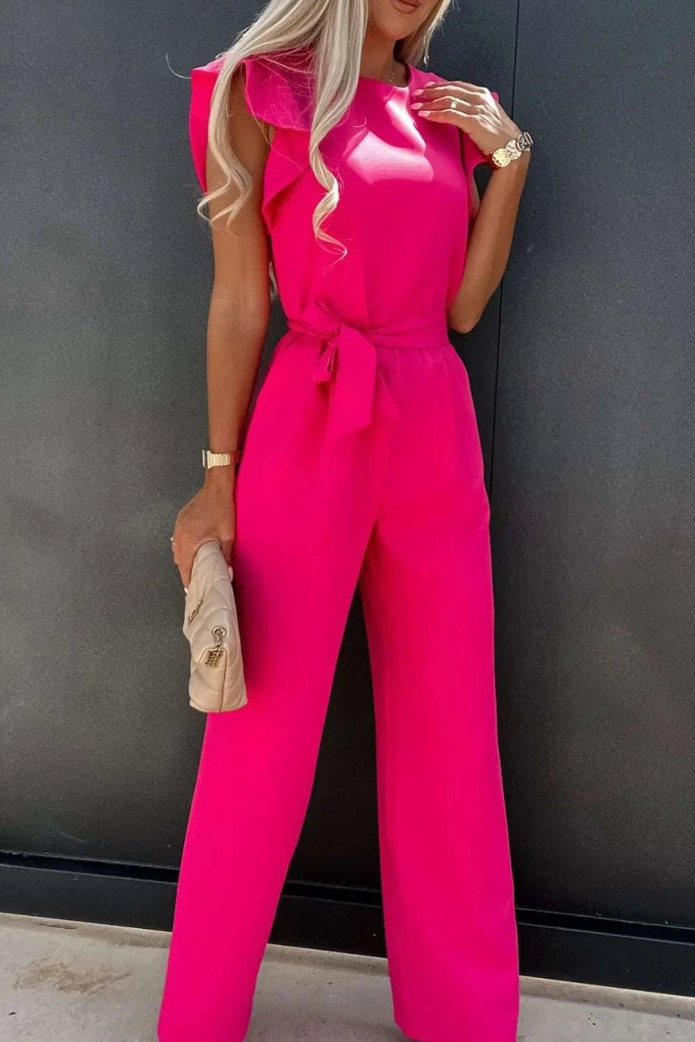 Round Neck Cap Sleeve Jumpsuit WESTCLOSET