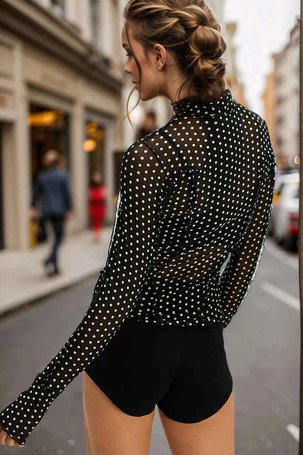 Oh Full Size Frill Printed Mock Neck Long Sleeve Top WESTCLOSET