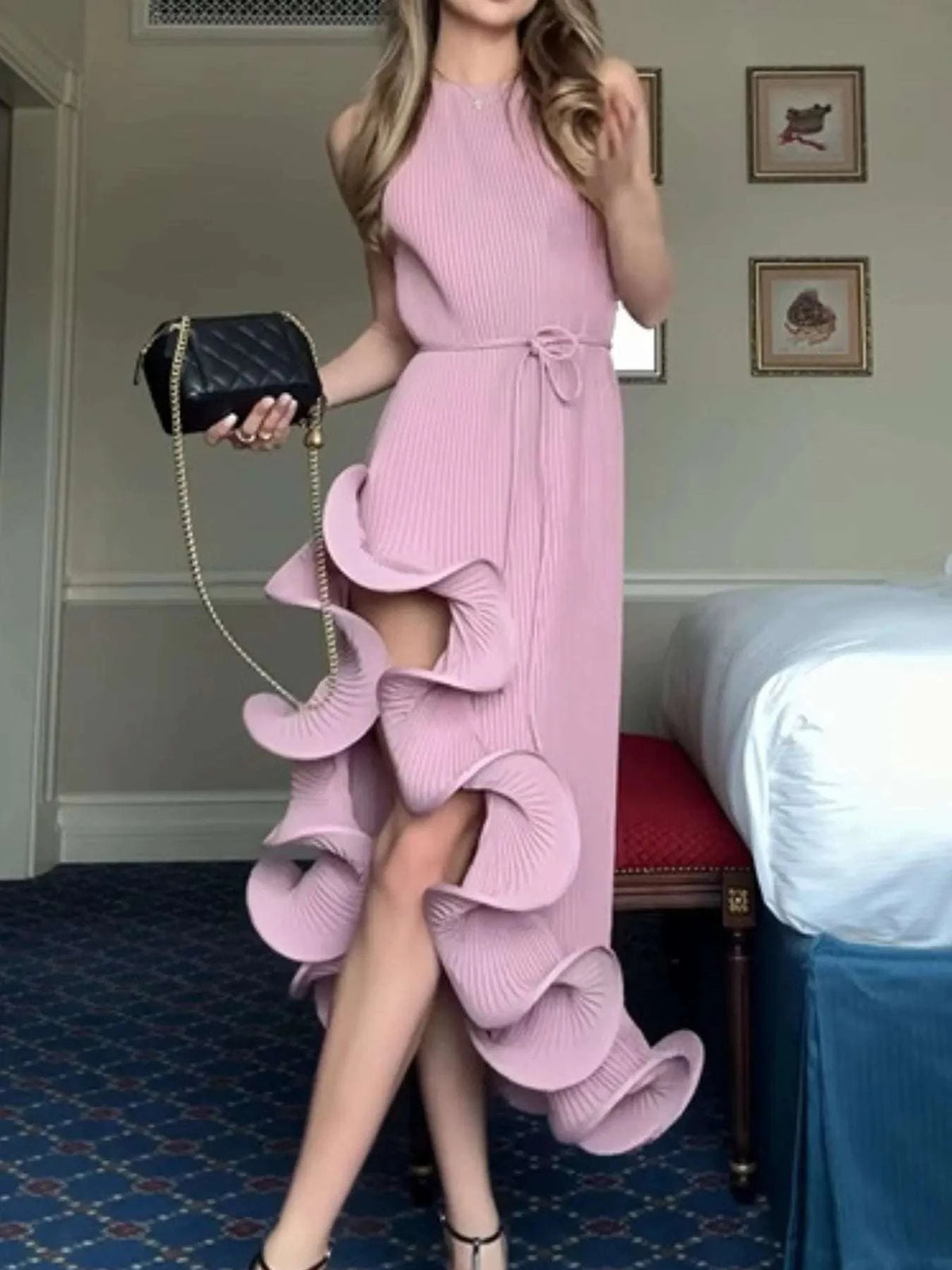 Ruffle Hem Ribbed Sleeveless Dress WESTCLOSET