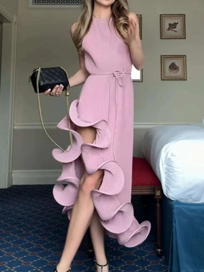 Ruffle Hem Ribbed Sleeveless Dress WESTCLOSET