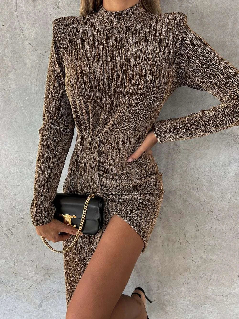 Heathered Mock Neck Long Sleeve Mini Dress WESTCLOSET