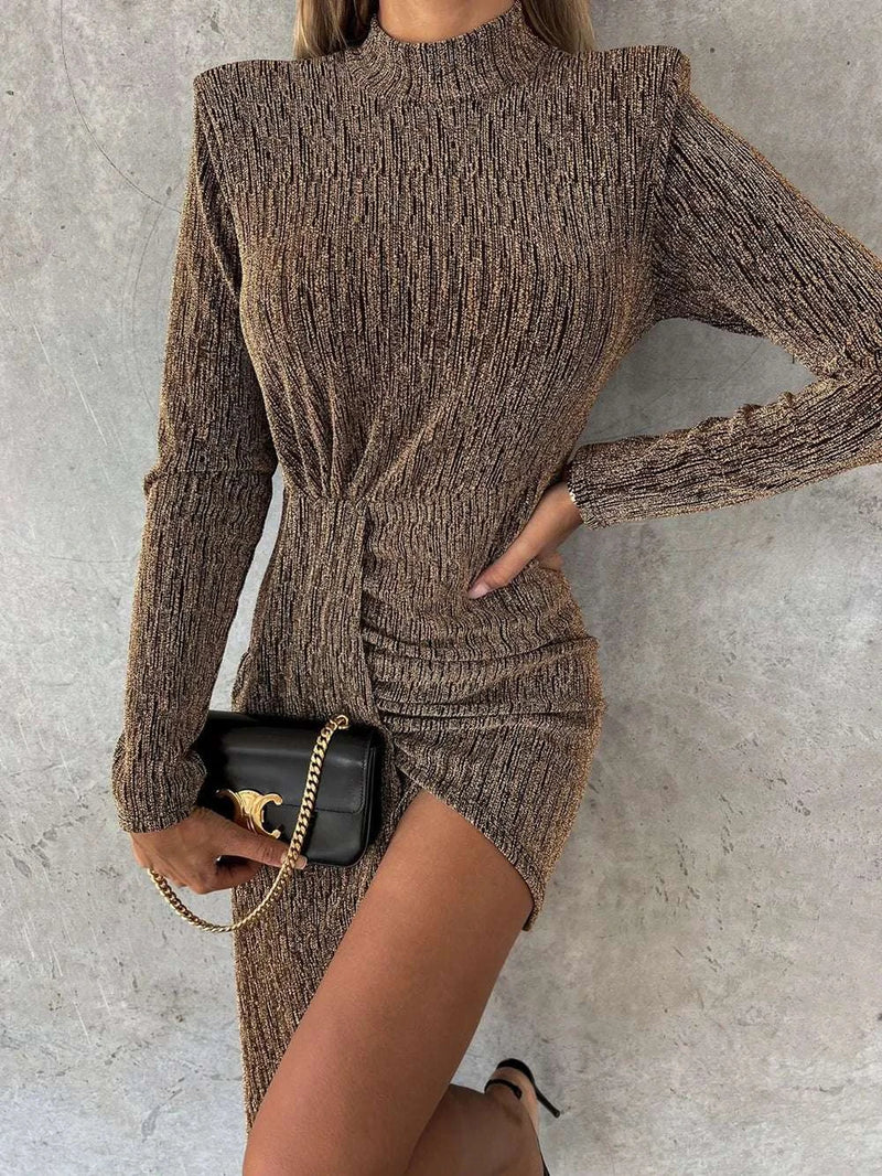 Heathered Mock Neck Long Sleeve Mini Dress WESTCLOSET