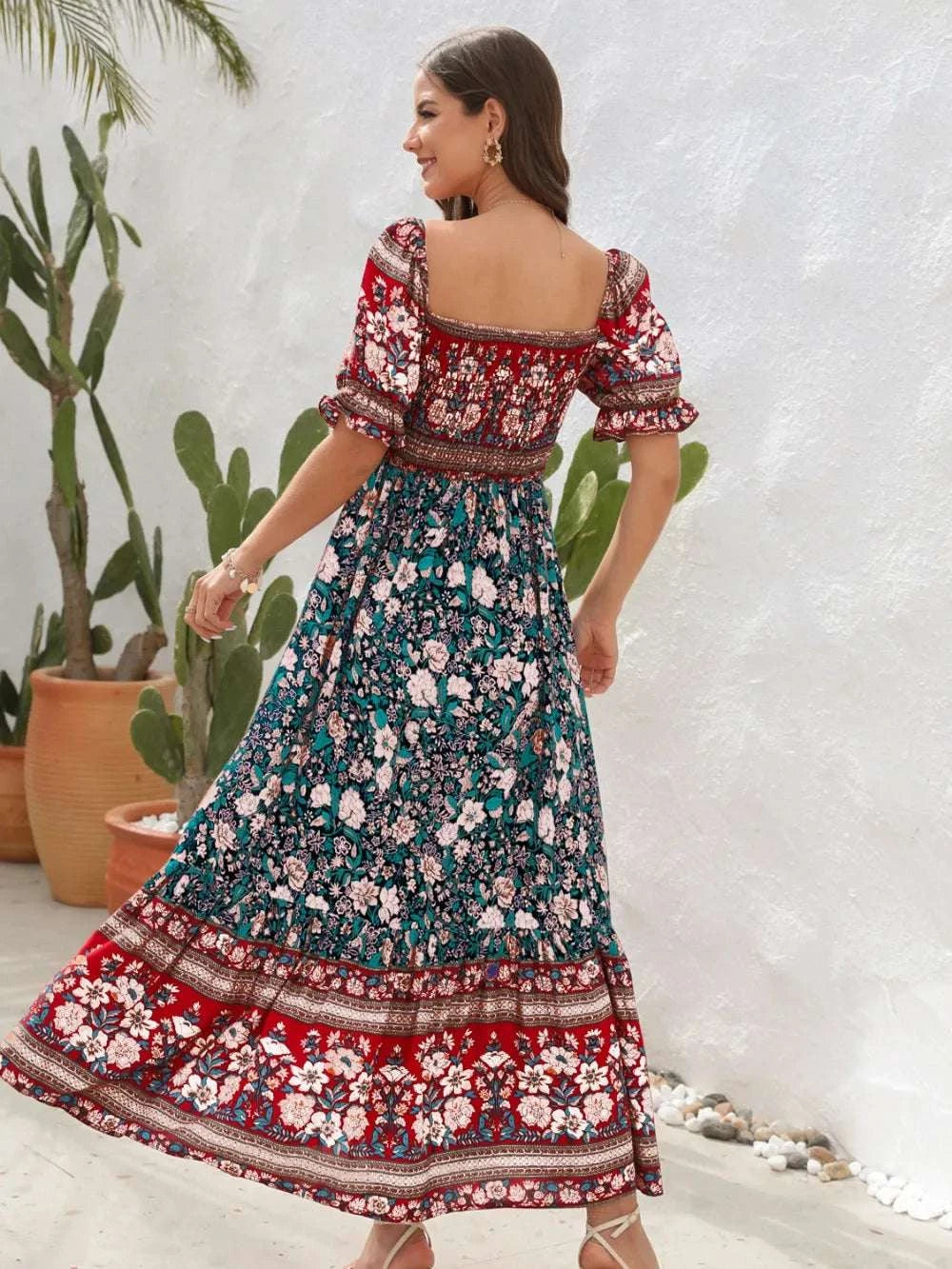 Floral Flounce Sleeve Midi Dress WESTCLOSET