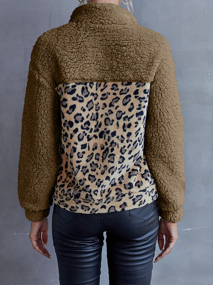 Leopard Quarter-Snap Teddy Sweatshirt