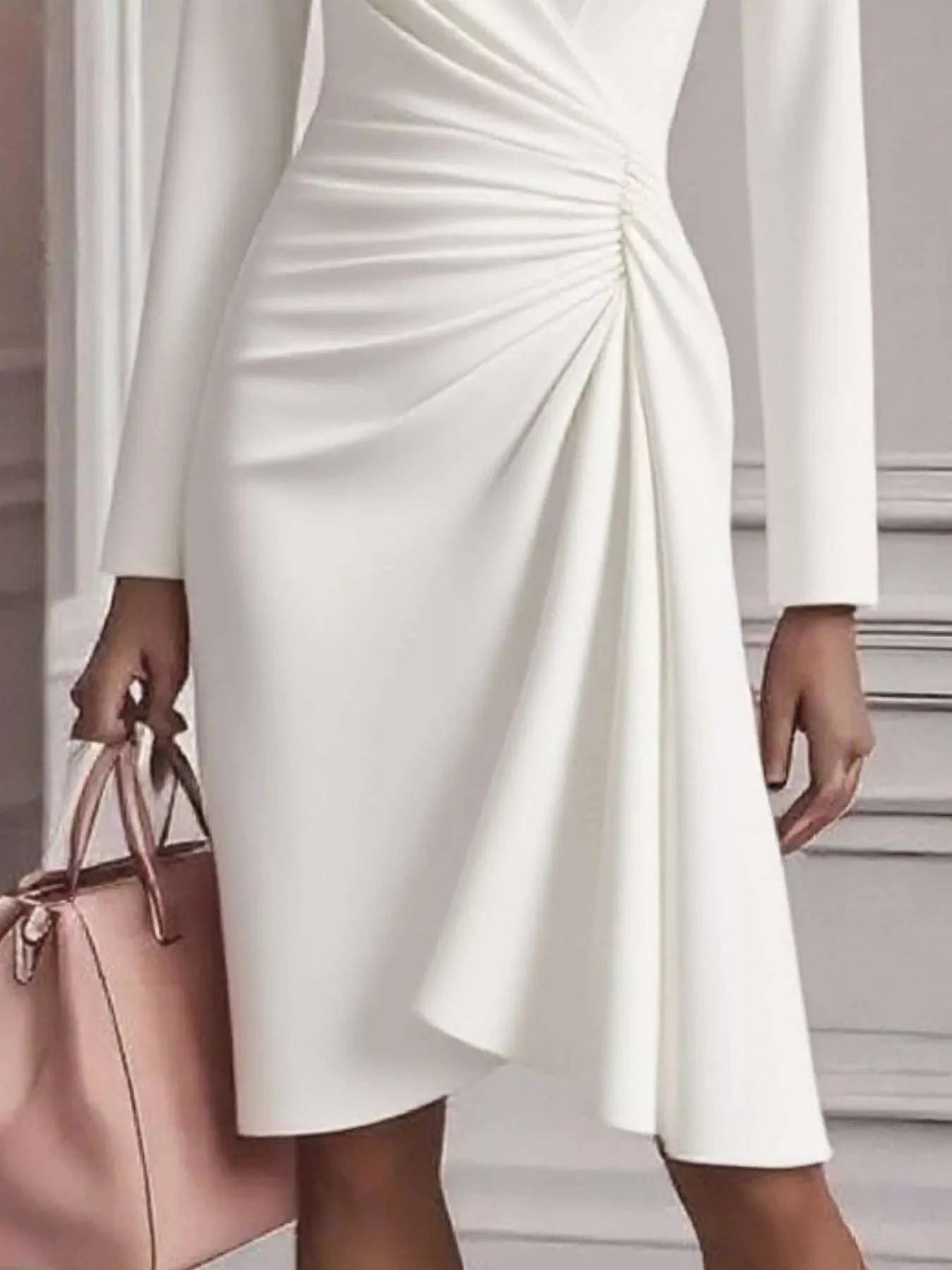 Ruched Surplice Long Sleeve Dress WESTCLOSET
