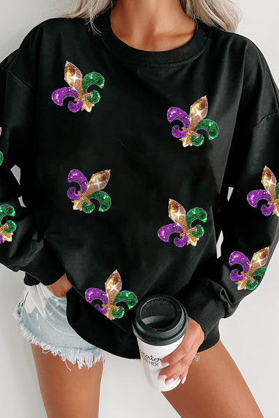 Sequin Round Neck Dropped Shoulder Sweatshirt