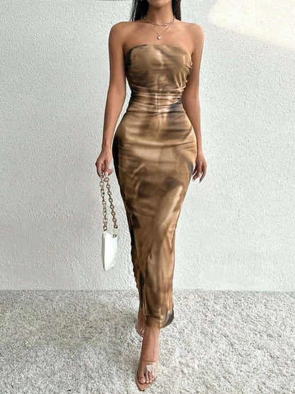 Printed Side Slit Tube Dress WESTCLOSET