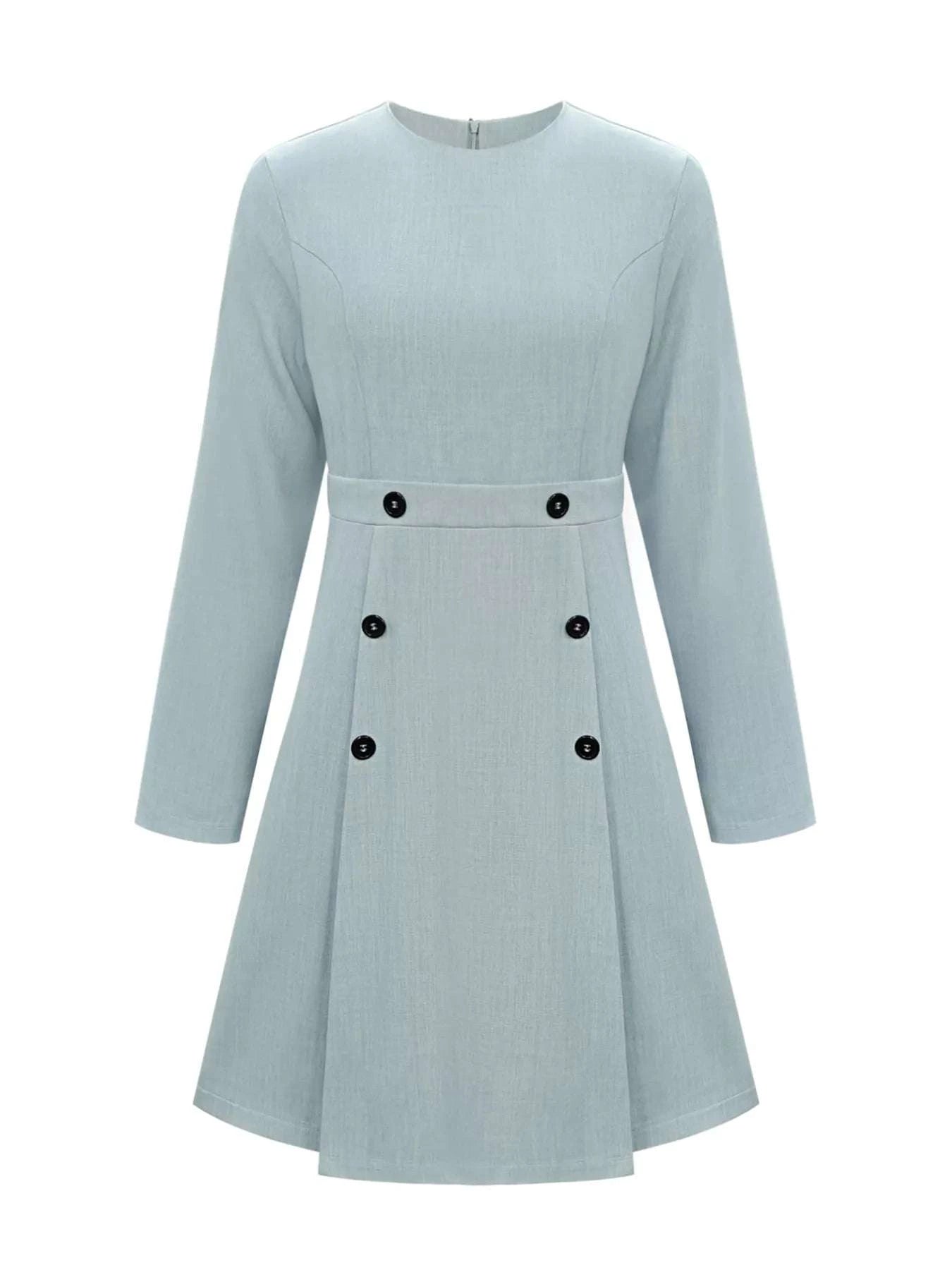 A-Line Decor Button Long Sleeve Dress WESTCLOSET