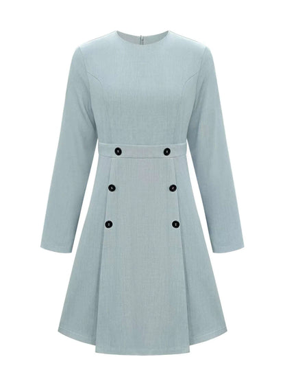 A-Line Decor Button Long Sleeve Dress WESTCLOSET